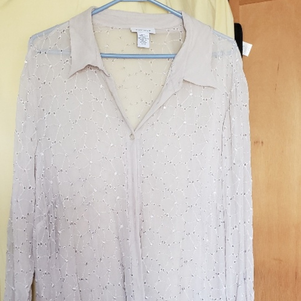 Plus Size Beige Silk Blouse Shell